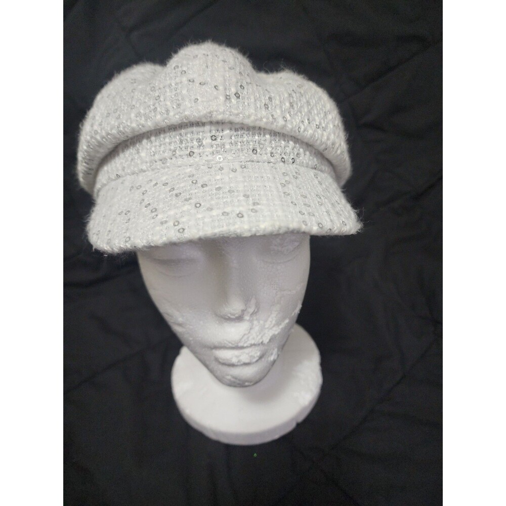 WHITE SEQUINS WOMEN'S CABBIE HAT SIZE L